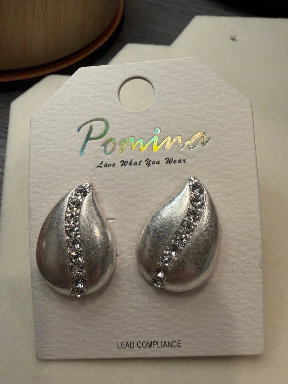 Pomina Silver Teardrop Earrings with Crystal Accents
